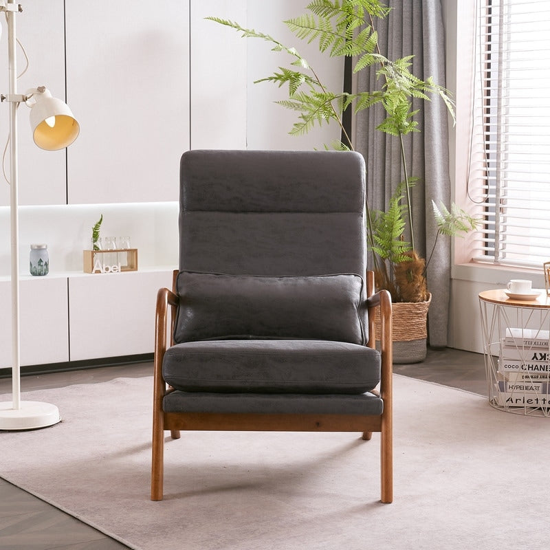 Fauteuil de loisirs à dossier haut et accoudoirs en bois massif, fauteuil d'appoint.