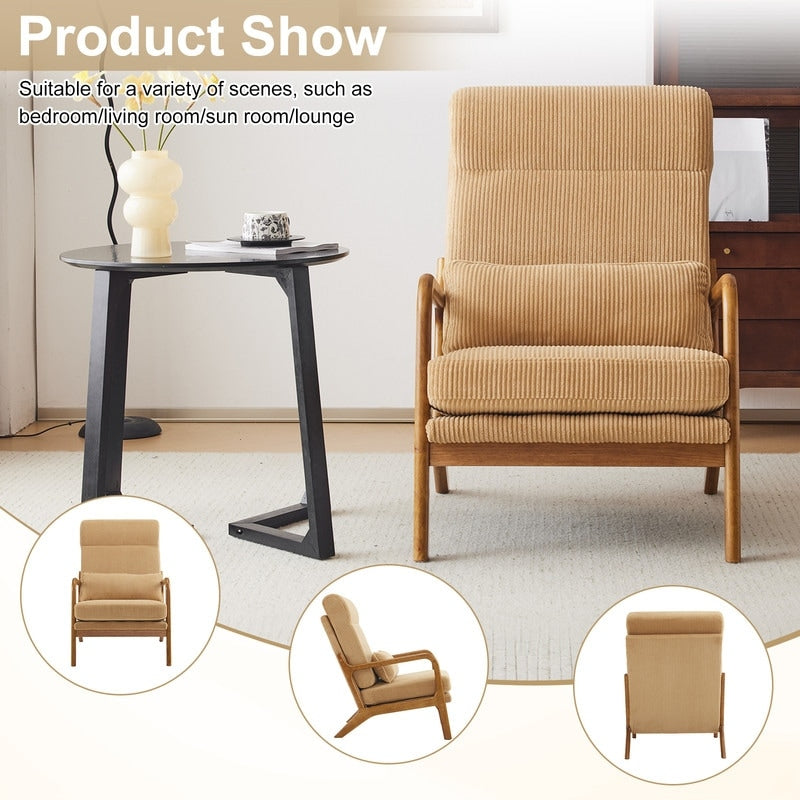 Fauteuil de loisirs à dossier haut et accoudoirs en bois massif, fauteuil d'appoint.