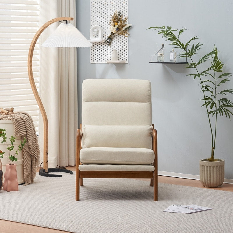 Fauteuil de loisirs à dossier haut et accoudoirs en bois massif, fauteuil d'appoint.