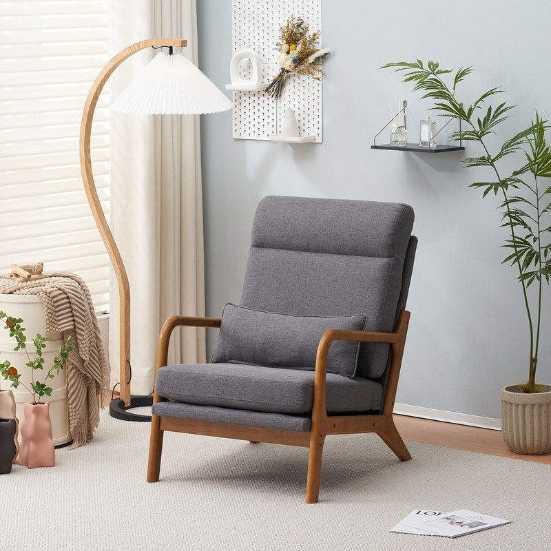Fauteuil de loisirs à dossier haut et accoudoirs en bois massif, fauteuil d'appoint.