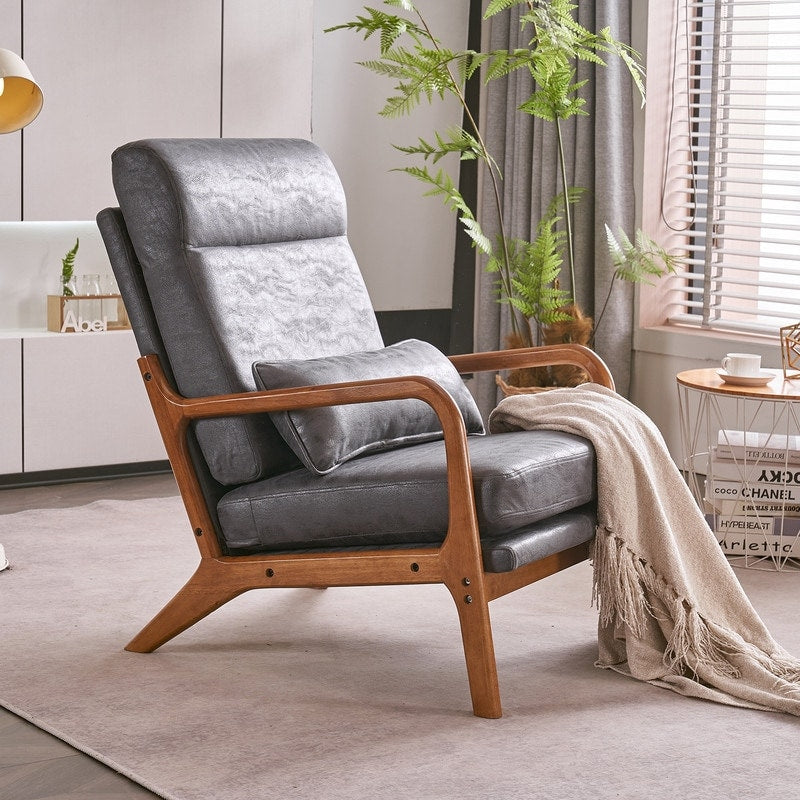 Fauteuil de loisirs à dossier haut et accoudoirs en bois massif, fauteuil d'appoint.