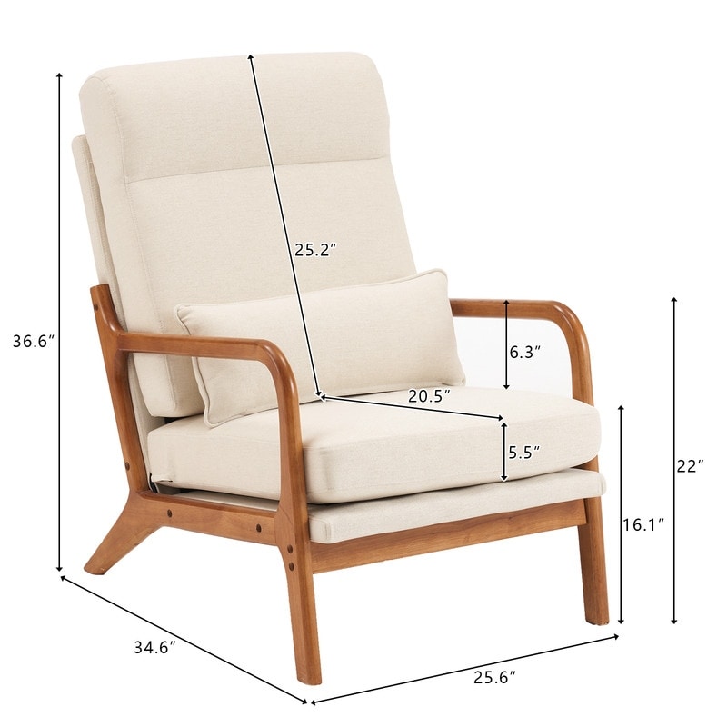 Fauteuil de loisirs à dossier haut et accoudoirs en bois massif, fauteuil d'appoint.