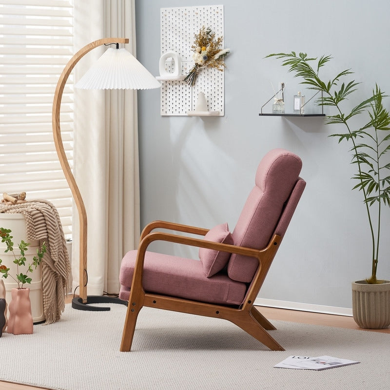 Fauteuil de loisirs à dossier haut et accoudoirs en bois massif, fauteuil d'appoint.