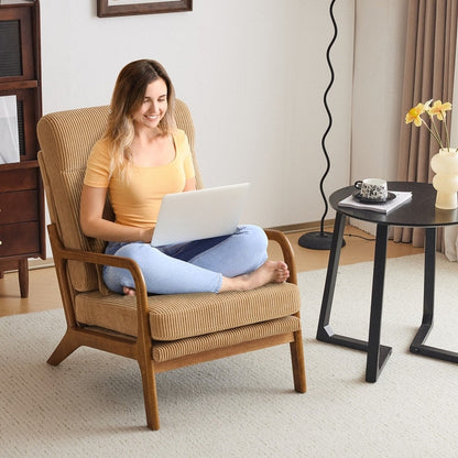 Fauteuil de loisirs à dossier haut et accoudoirs en bois massif, fauteuil d'appoint.