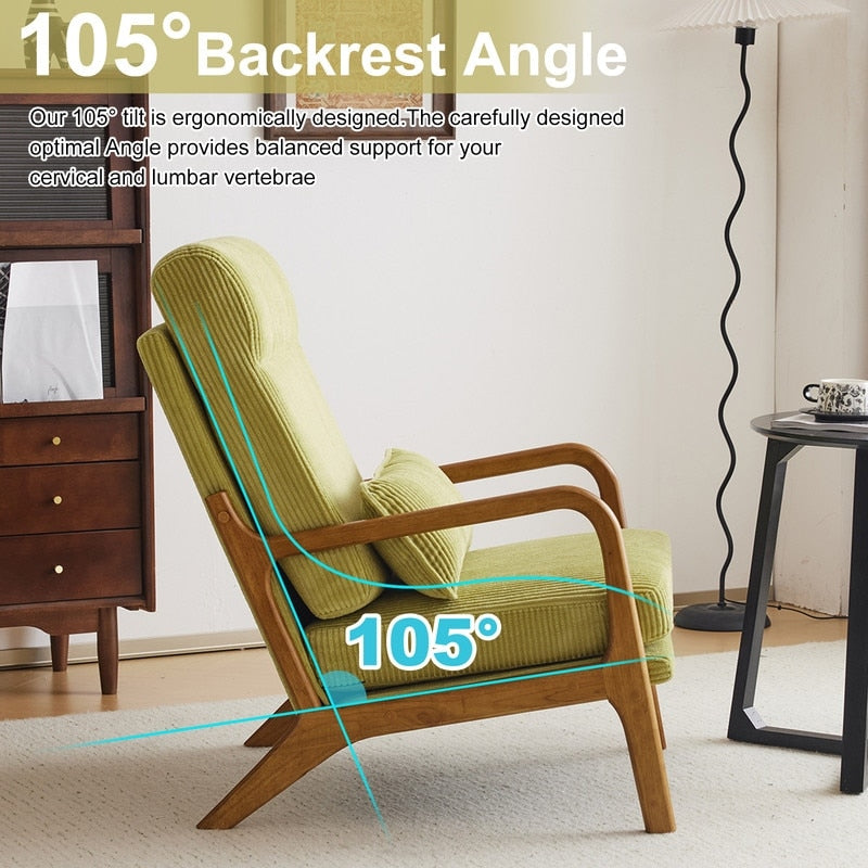 Fauteuil de loisirs à dossier haut et accoudoirs en bois massif, fauteuil d'appoint.