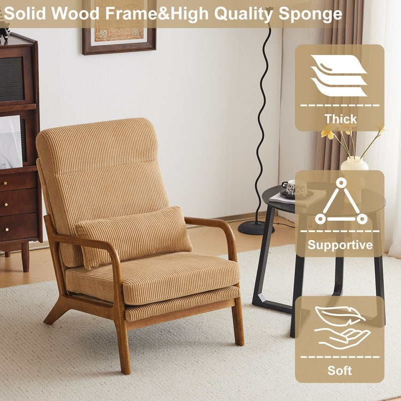 Fauteuil de loisirs à dossier haut et accoudoirs en bois massif, fauteuil d'appoint.