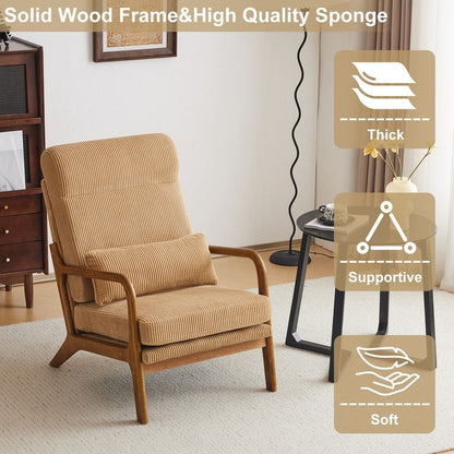 Fauteuil de loisirs à dossier haut et accoudoirs en bois massif, fauteuil d'appoint.