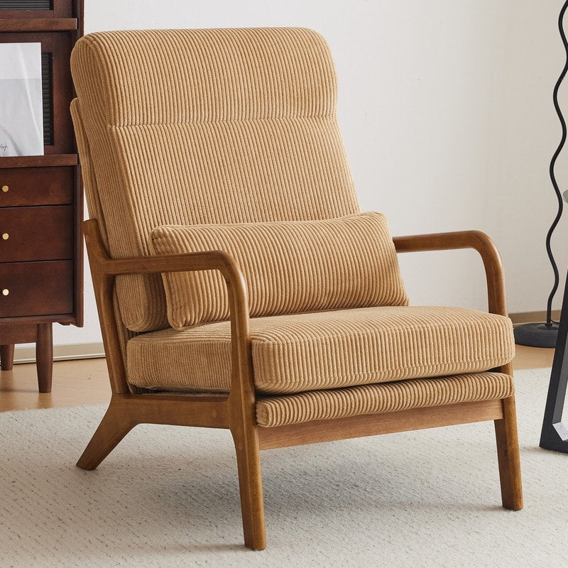Fauteuil de loisirs à dossier haut et accoudoirs en bois massif, fauteuil d'appoint.