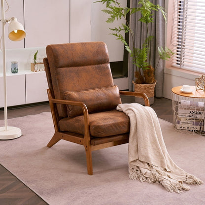Fauteuil de loisirs à dossier haut et accoudoirs en bois massif, fauteuil d'appoint.