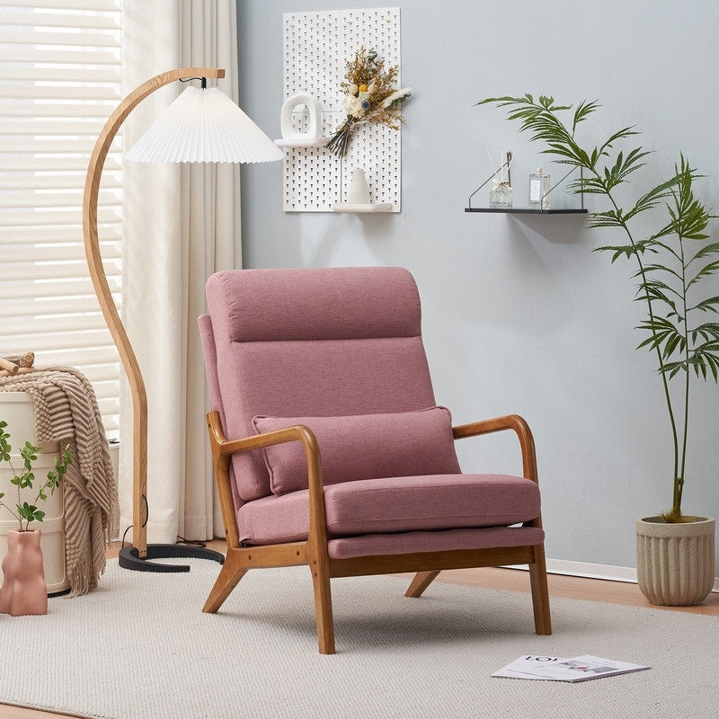 Fauteuil de loisirs à dossier haut et accoudoirs en bois massif, fauteuil d'appoint.