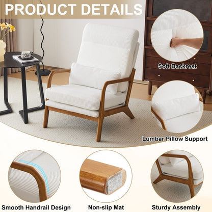 Fauteuil de loisirs à dossier haut et accoudoirs en bois massif, fauteuil d'appoint.