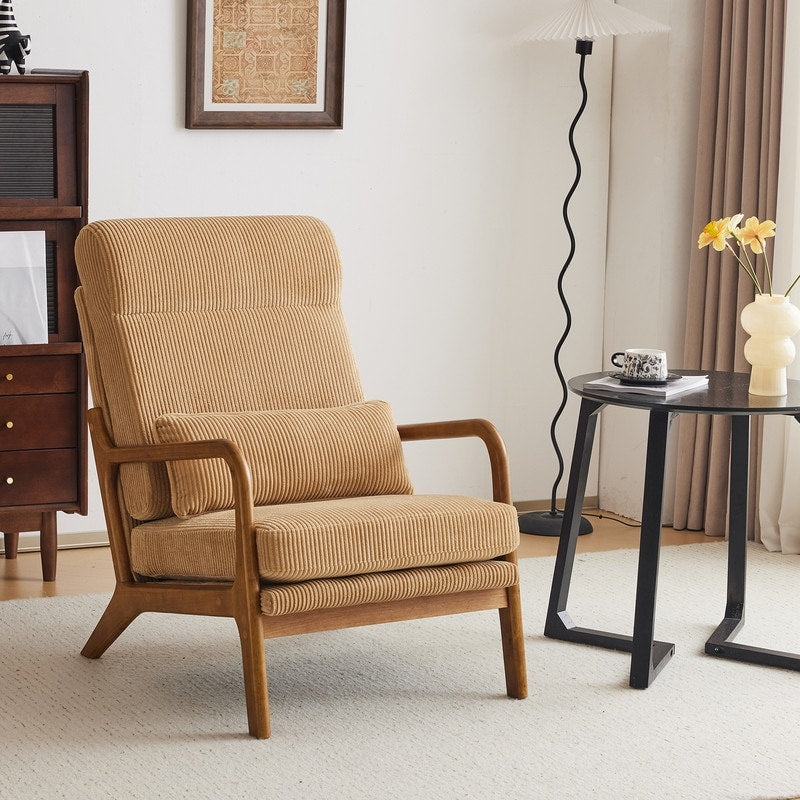 Fauteuil de loisirs à dossier haut et accoudoirs en bois massif, fauteuil d'appoint.