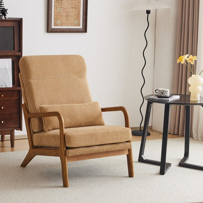 Fauteuil de loisirs à dossier haut et accoudoirs en bois massif, fauteuil d'appoint.