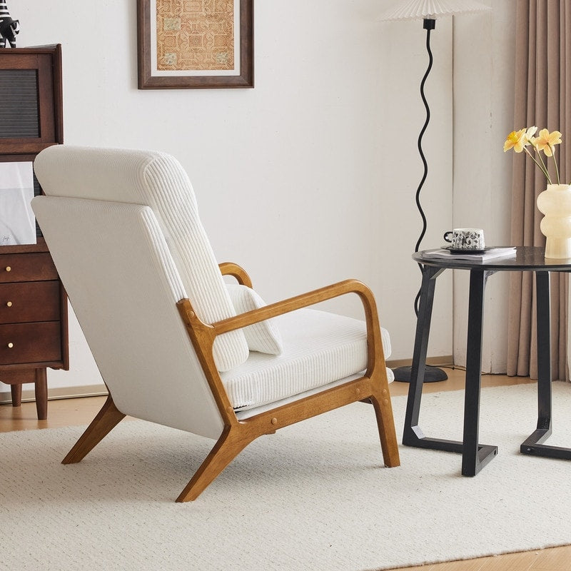 Fauteuil de loisirs à dossier haut et accoudoirs en bois massif, fauteuil d'appoint.