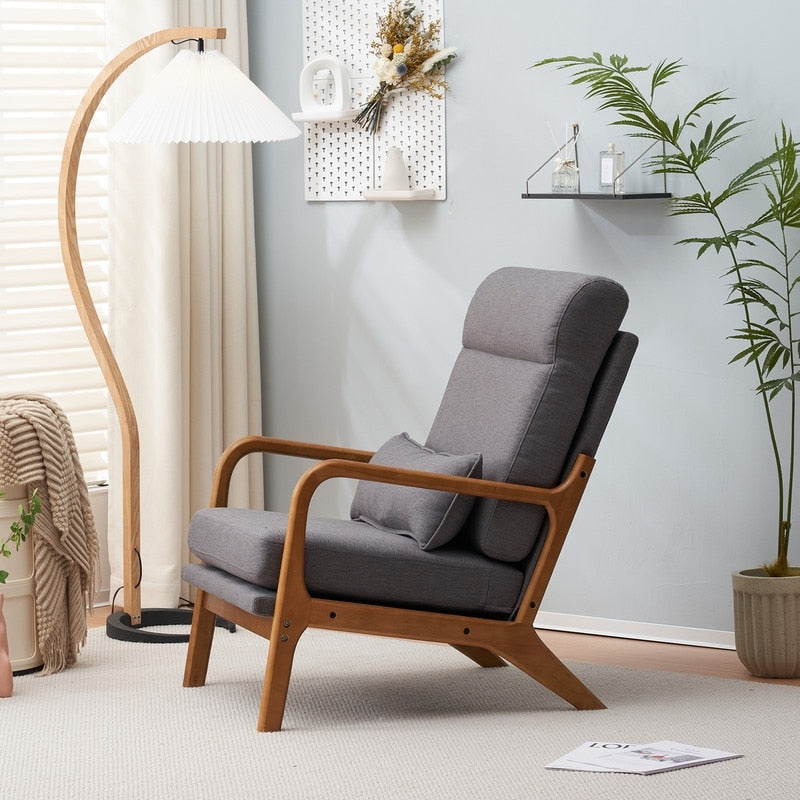 Fauteuil de loisirs à dossier haut et accoudoirs en bois massif, fauteuil d'appoint.