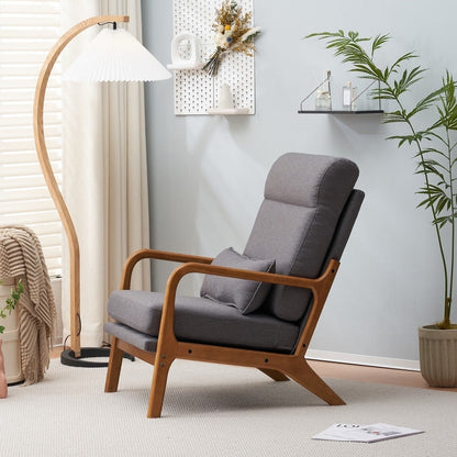 Fauteuil de loisirs à dossier haut et accoudoirs en bois massif, fauteuil d'appoint.
