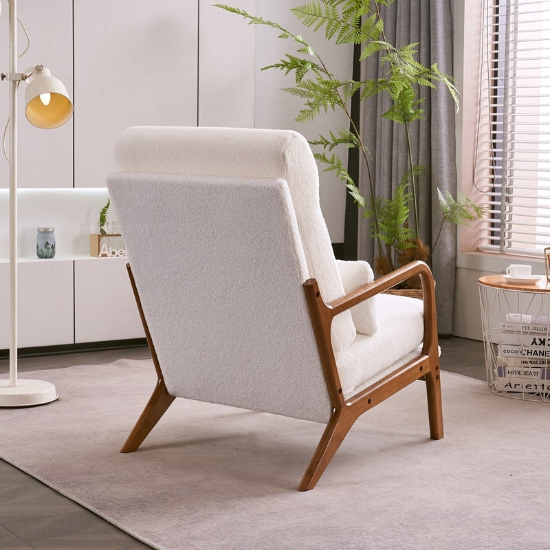 Fauteuil de loisirs à dossier haut et accoudoirs en bois massif, fauteuil d'appoint.