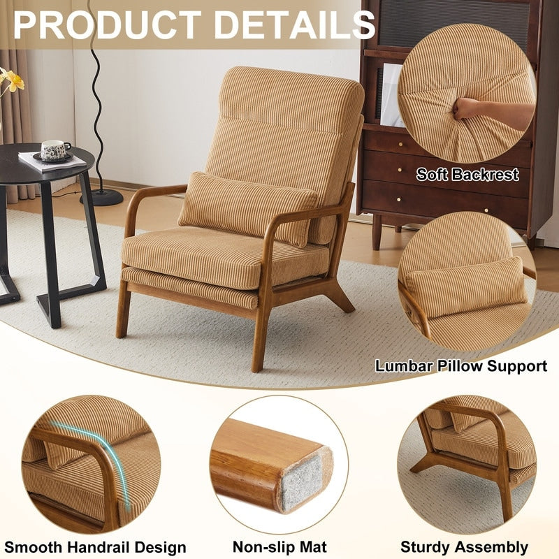Fauteuil de loisirs à dossier haut et accoudoirs en bois massif, fauteuil d'appoint.