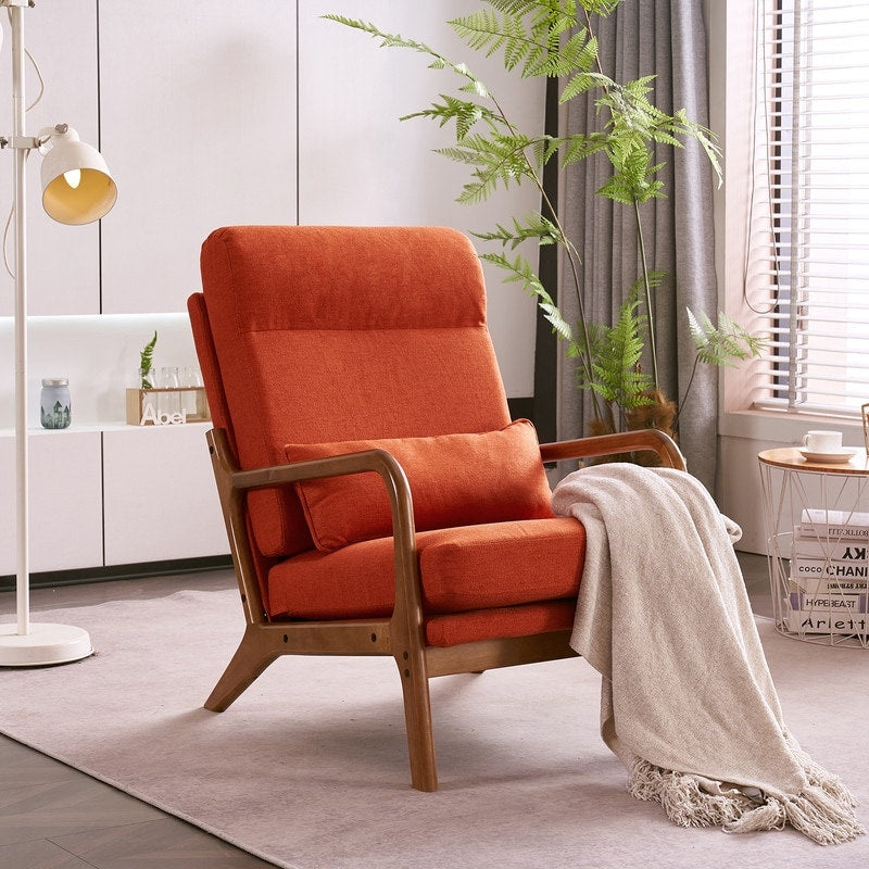 Fauteuil de loisirs à dossier haut et accoudoirs en bois massif, fauteuil d'appoint.