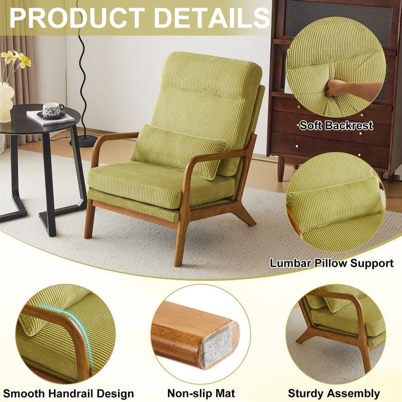 Fauteuil de loisirs à dossier haut et accoudoirs en bois massif, fauteuil d'appoint.