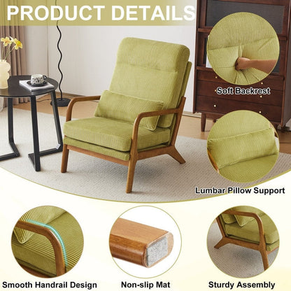 Fauteuil de loisirs à dossier haut et accoudoirs en bois massif, fauteuil d'appoint.