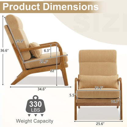 Fauteuil de loisirs à dossier haut et accoudoirs en bois massif, fauteuil d'appoint.