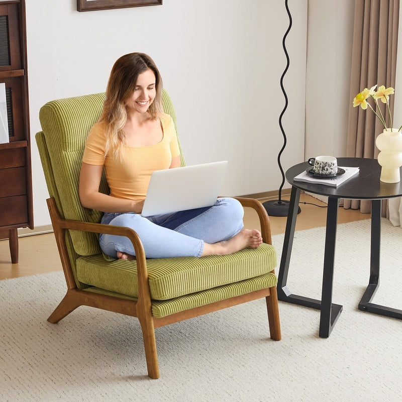 Fauteuil de loisirs à dossier haut et accoudoirs en bois massif, fauteuil d'appoint.