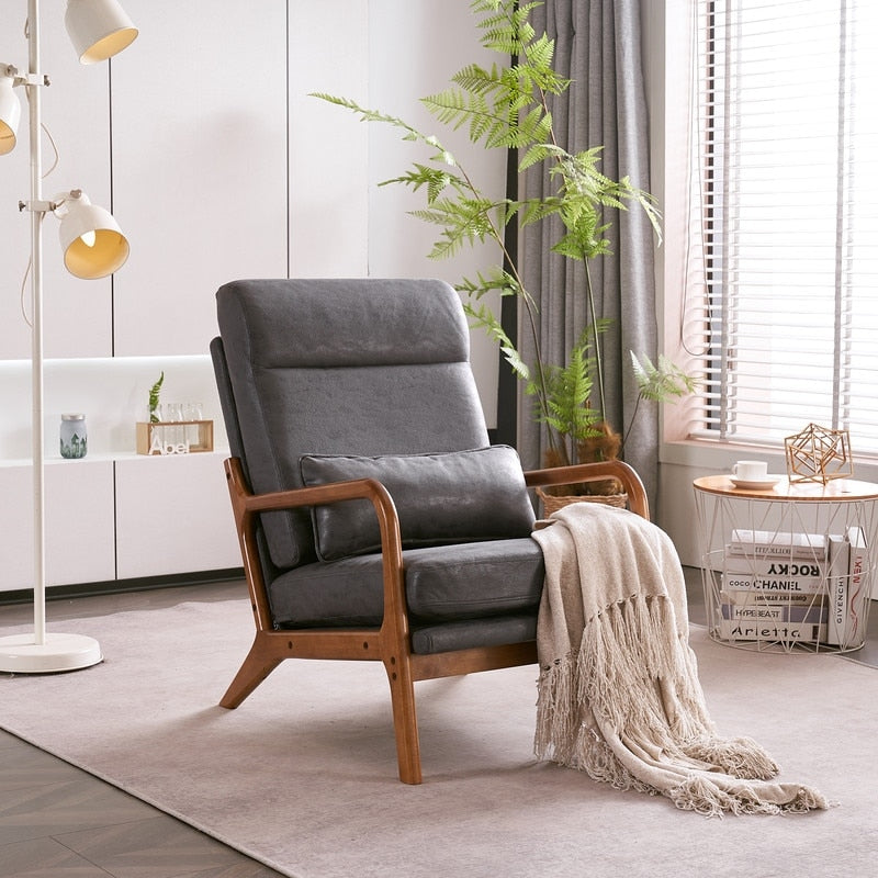 Fauteuil de loisirs à dossier haut et accoudoirs en bois massif, fauteuil d'appoint.