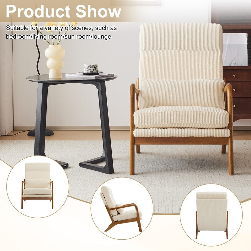 Fauteuil de loisirs à dossier haut et accoudoirs en bois massif, fauteuil d'appoint.