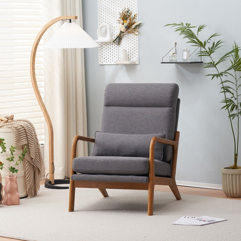 Fauteuil de loisirs à dossier haut et accoudoirs en bois massif, fauteuil d'appoint.