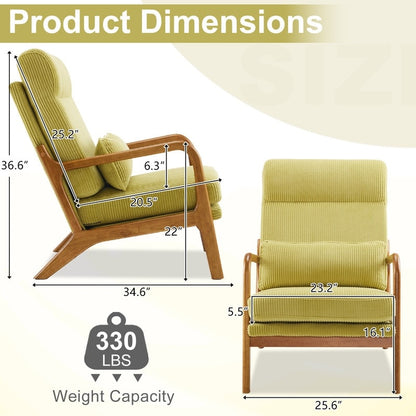 Fauteuil de loisirs à dossier haut et accoudoirs en bois massif, fauteuil d'appoint.