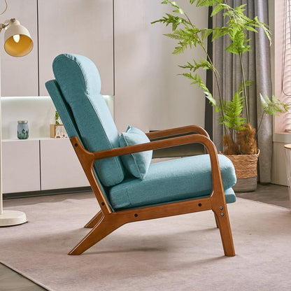 Fauteuil de loisirs à dossier haut et accoudoirs en bois massif, fauteuil d'appoint.