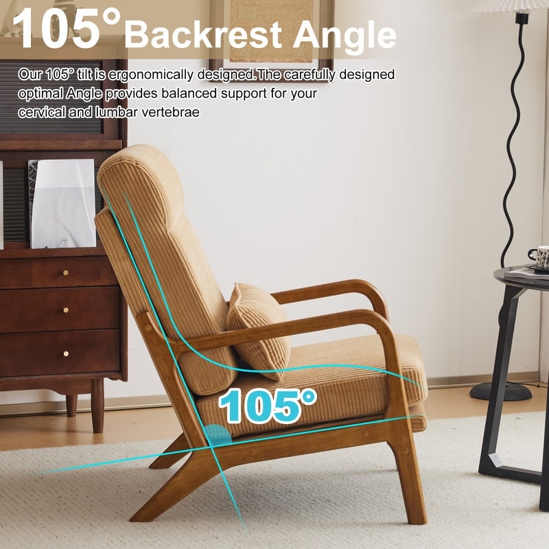 Fauteuil de loisirs à dossier haut et accoudoirs en bois massif, fauteuil d'appoint.