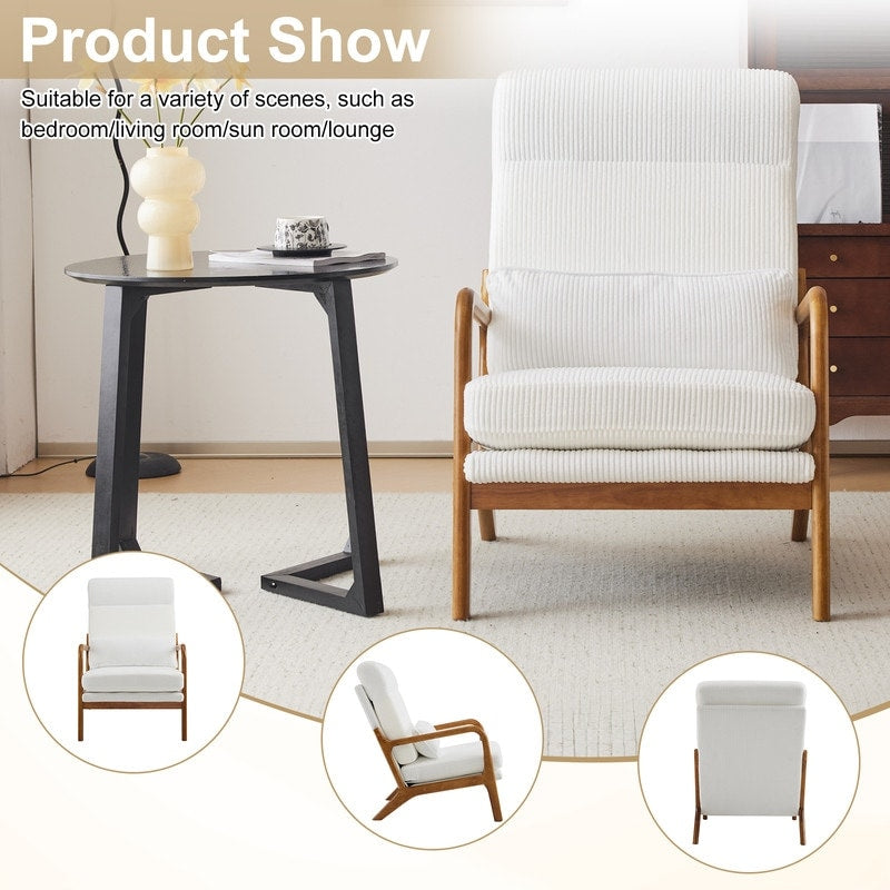 Fauteuil de loisirs à dossier haut et accoudoirs en bois massif, fauteuil d'appoint.