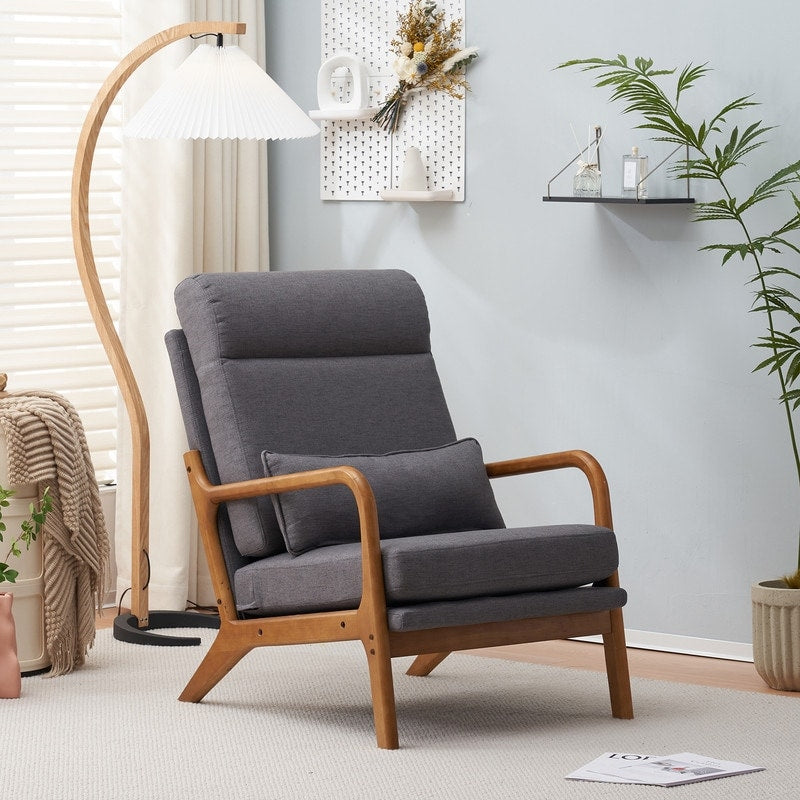 Fauteuil de loisirs à dossier haut et accoudoirs en bois massif, fauteuil d'appoint.