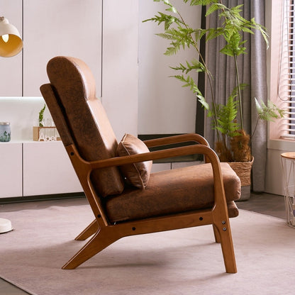 Fauteuil de loisirs à dossier haut et accoudoirs en bois massif, fauteuil d'appoint.