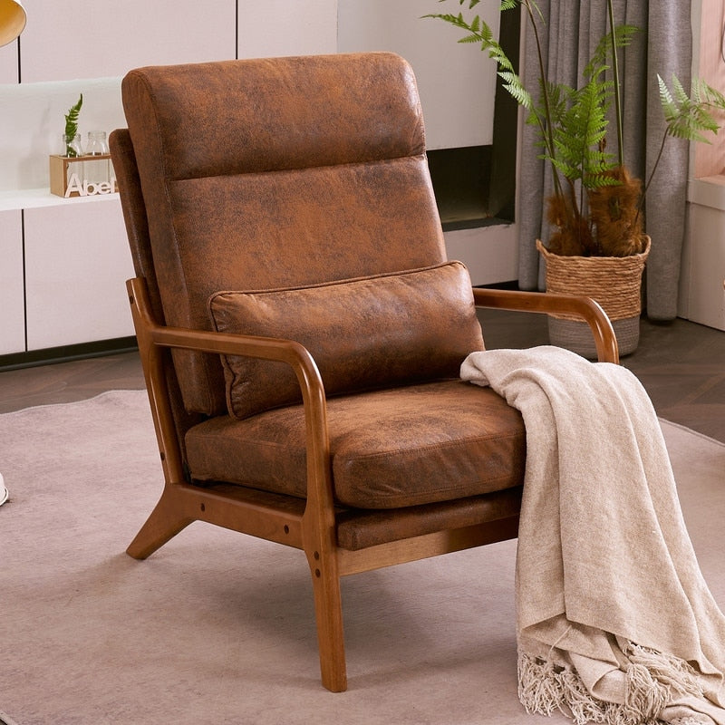 Fauteuil de loisirs à dossier haut et accoudoirs en bois massif, fauteuil d'appoint.