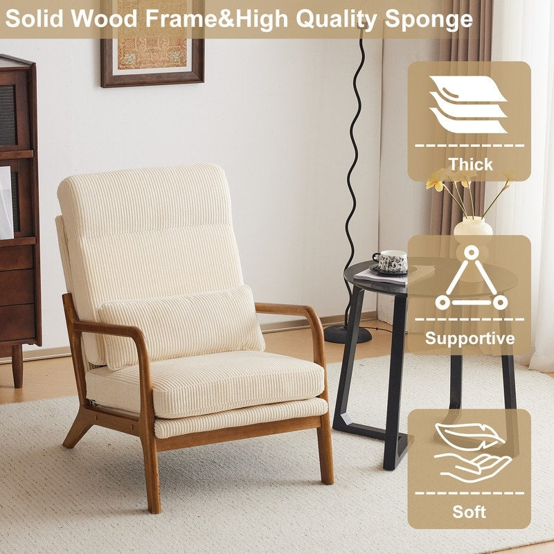 Fauteuil de loisirs à dossier haut et accoudoirs en bois massif, fauteuil d'appoint.