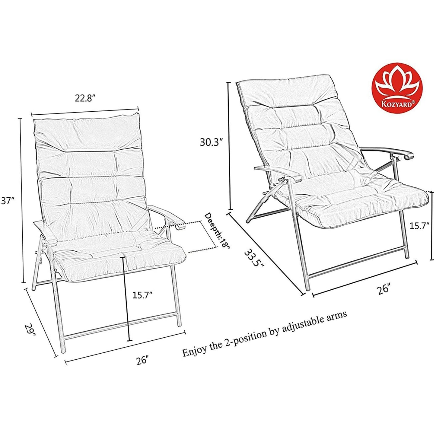 Kozyard Elsa Ensemble de meubles de jardin pliants rembourrés pour terrasse, 3 pièces