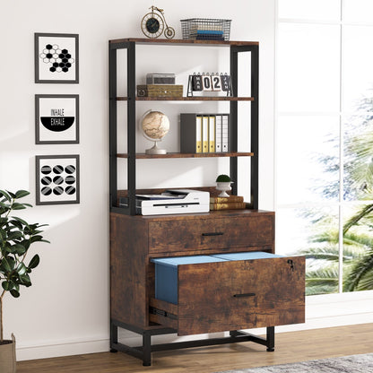 Armoire à dossiers avec 2 tiroirs, meuble de rangement moderne pour imprimante avec serrure