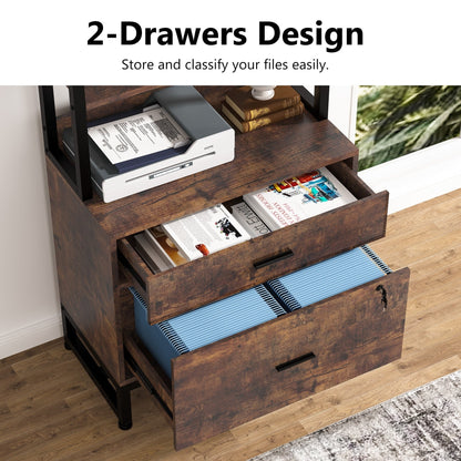 Armoire à dossiers avec 2 tiroirs, meuble de rangement moderne pour imprimante avec serrure