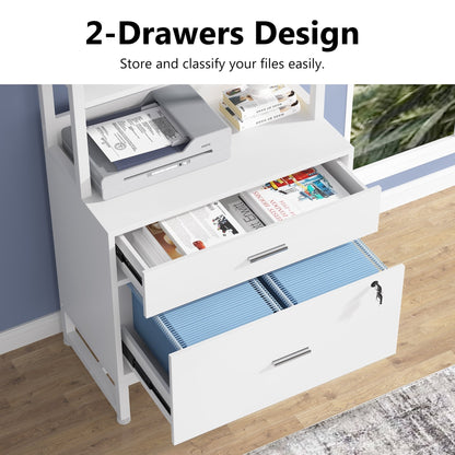Armoire à dossiers avec 2 tiroirs, meuble de rangement moderne pour imprimante avec serrure