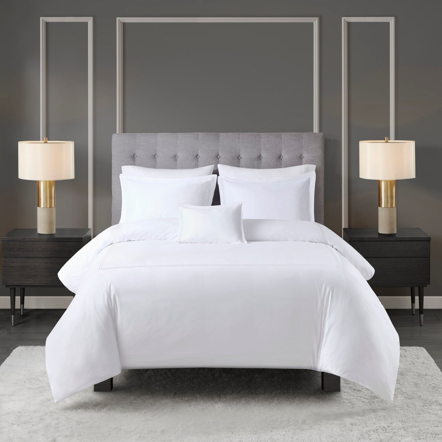 Ensemble de housse de couette brodée en satin de coton 100 % de la collection de luxe Madison Park Signature à 500 fils au pouce carré.