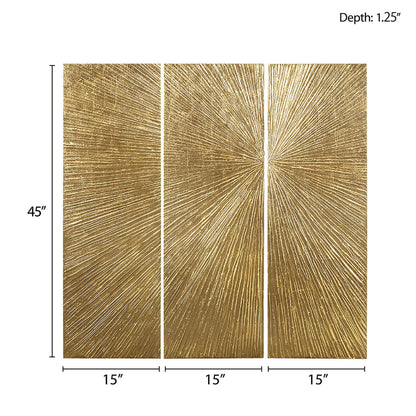Ensemble de 3 tableaux muraux en résine multidimensionnelle, style triptyque, à motif de soleil rayonnant, peint à la main, de la marque Madison Park Signature.