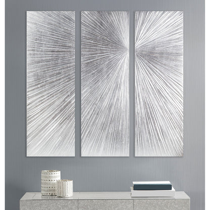Ensemble de 3 tableaux muraux en résine multidimensionnelle, style triptyque, à motif de soleil rayonnant, peint à la main, de la marque Madison Park Signature.