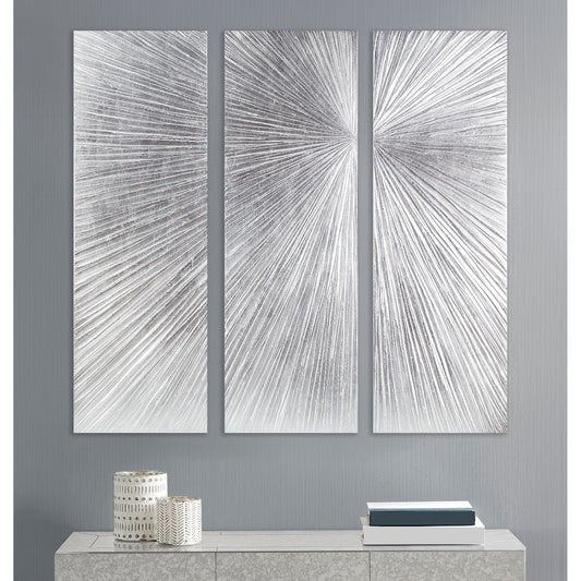 Ensemble de 3 tableaux muraux en résine multidimensionnelle, style triptyque, à motif de soleil rayonnant, peint à la main, de la marque Madison Park Signature.