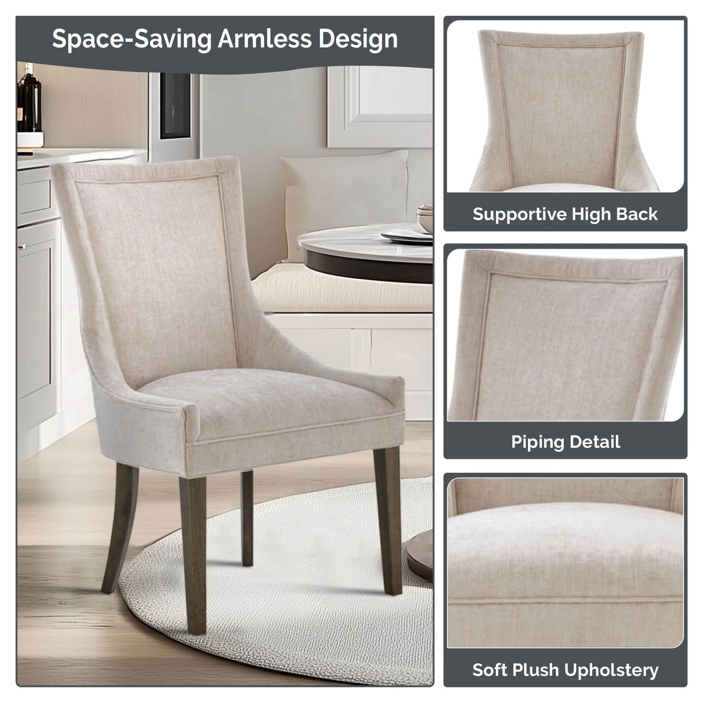 Madison Park Signature Ultra Fauteuils de salle à manger capitonnés avec pieds en bois (lot de 2) - N/A
