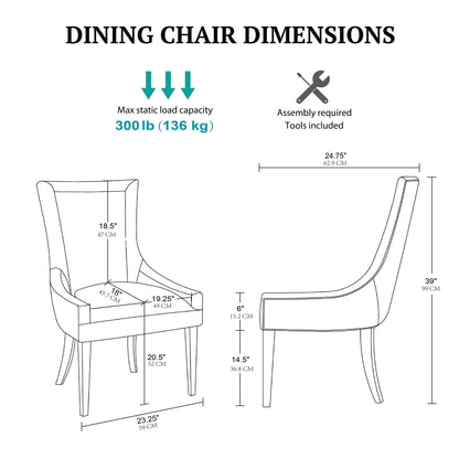 Madison Park Signature Ultra Fauteuils de salle à manger capitonnés avec pieds en bois (lot de 2) - N/A