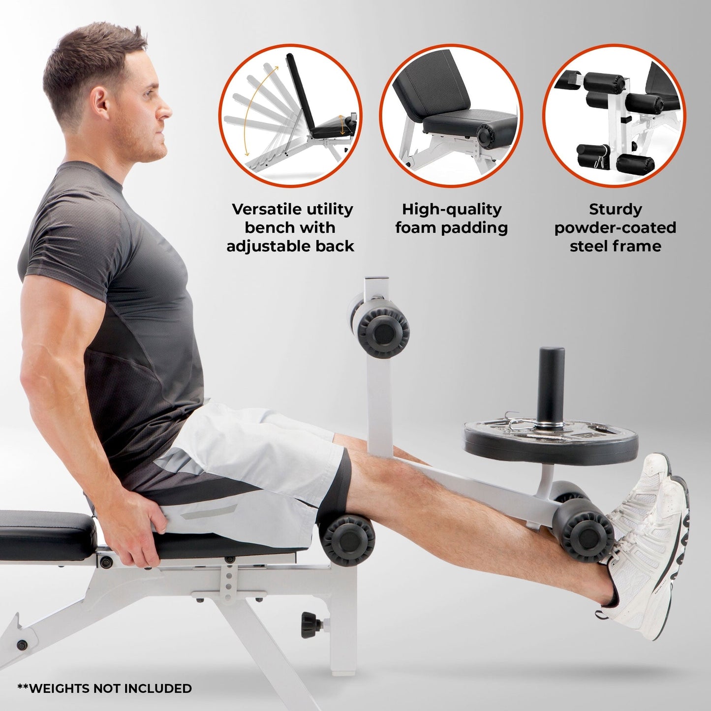 Marcy Banc de musculation réglable multifonction pour salle de sport à domicile en acier à revêtement en poudre, blanc - 65 x 23 x 46,5 pouces