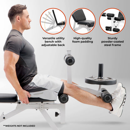 Marcy Banc de musculation réglable multifonction pour salle de sport à domicile en acier à revêtement en poudre, blanc - 65 x 23 x 46,5 pouces
